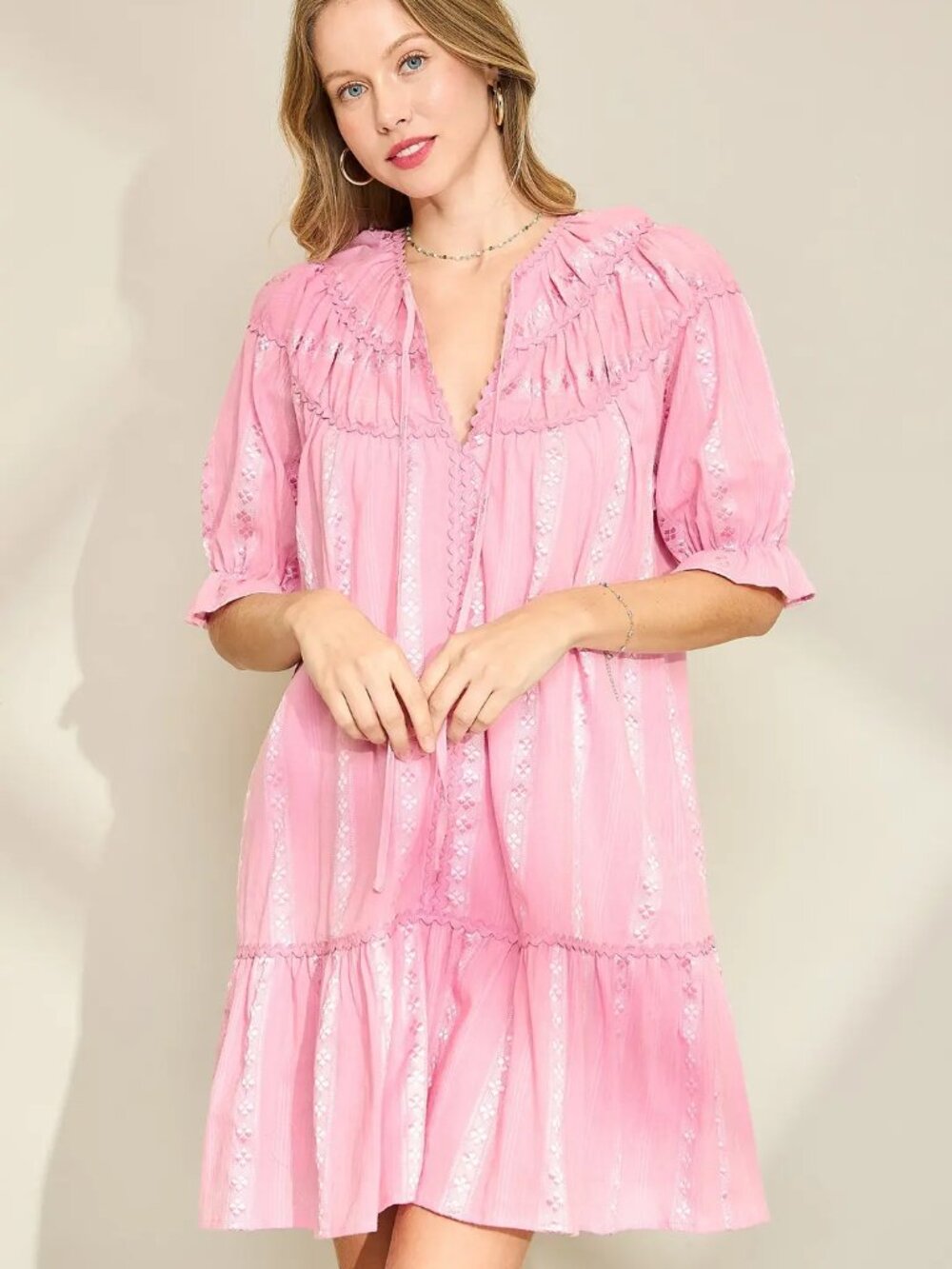 B9 Textured V-Split Mini Dress in Light Pink NEW
